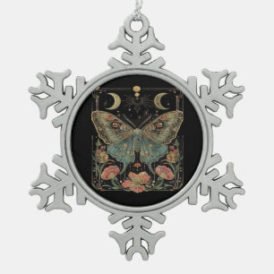 Whimsigoth Moth Shirt, Botanical Butterfly T Shirt Snowflake Pewter Christmas Ornament