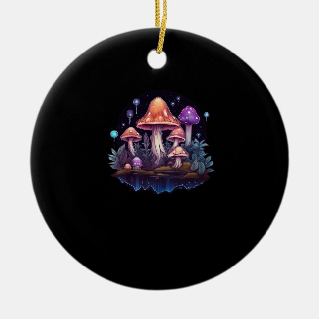 Whimsigoth Mushrooms And Crystals Ceramic Ornament (Front)