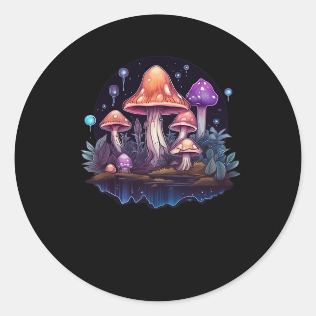 Whimsigoth Mushrooms And Crystals Classic Round Sticker (Front)