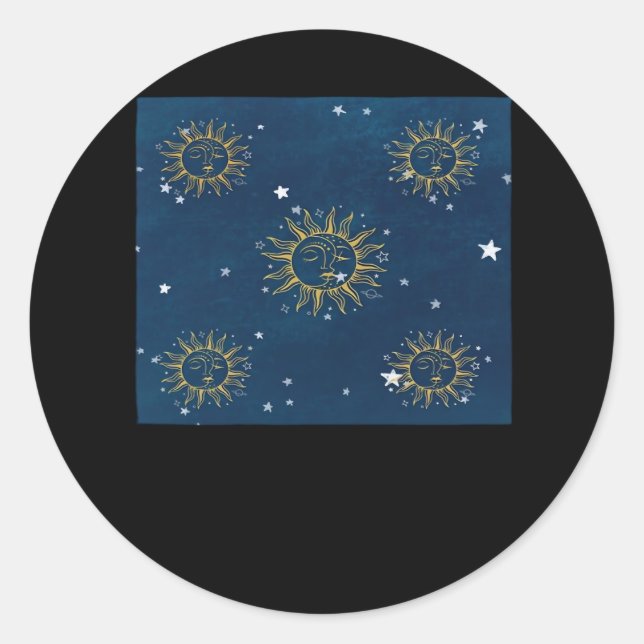 Whimsigoth Night Sky Sun Moon Witchy Classic Desig Classic Round Sticker (Front)