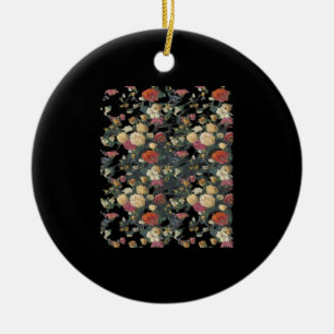 Whimsigoth Old Victorian Floral Oil Painting Class Ceramic Ornament