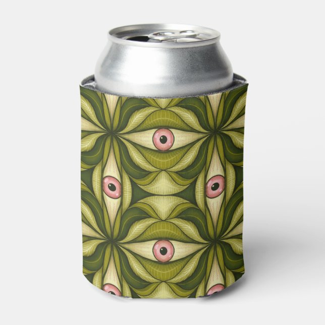 Whimsigoth Pink Eye Green Botanical Maximalist Art Can Cooler (Can Front)