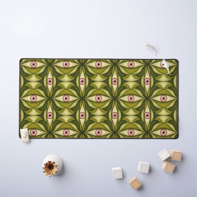 Whimsigoth Pink Eye Green Botanical Maximalist Art Desk Mat (Kids Table)