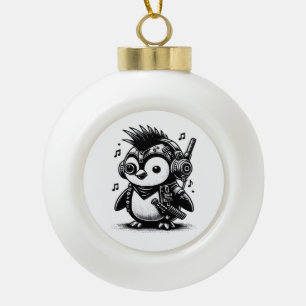 Whimsigoth Punkrock Weirdcore Penguin Vintage Art  Ceramic Ball Christmas Ornament