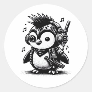 Whimsigoth Punkrock Weirdcore Penguin Vintage Art  Classic Round Sticker