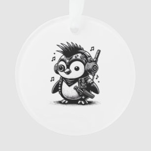 Whimsigoth Punkrock Weirdcore Penguin Vintage Art  Ornament