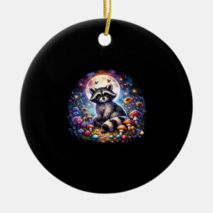 Whimsigoth Racoon By Moonlight, Cute Colourful Fan Ceramic Ornament