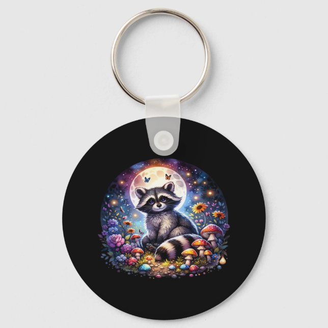 Whimsigoth Racoon By Moonlight, Cute Colourful Fan Key Ring (Front)