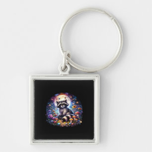 Whimsigoth Racoon By Moonlight, Cute Colourful Fan Key Ring