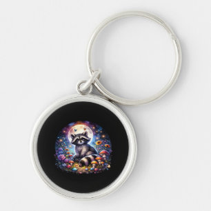 Whimsigoth Racoon By Moonlight, Cute Colourful Fan Key Ring
