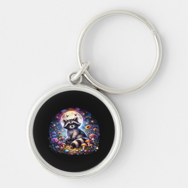 Whimsigoth Racoon By Moonlight, Cute Colourful Fan Key Ring (Front)