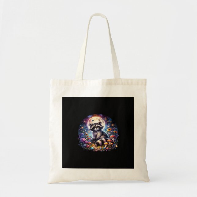 Whimsigoth Racoon By Moonlight, Cute Colourful Fan Tote Bag (Front)