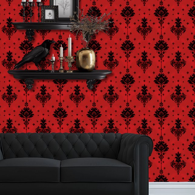 Whimsigoth Simple Black and Red Wallpaper (Whimsigoth Red & Black Wallpaper Behind a Black Couch)