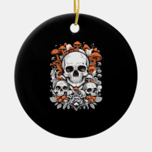 Whimsigoth Skulls & Mushrooms Vintage Botanical Ae Ceramic Ornament