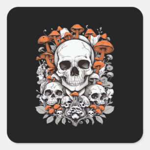 Whimsigoth Skulls & Mushrooms Vintage Botanical Ae Square Sticker