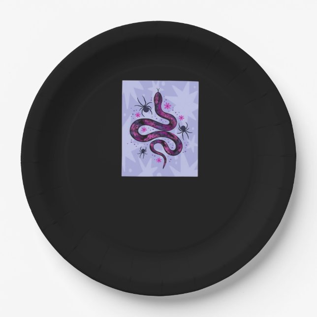 Whimsigoth Snake Spiders Flowers Paper Plate (Front)