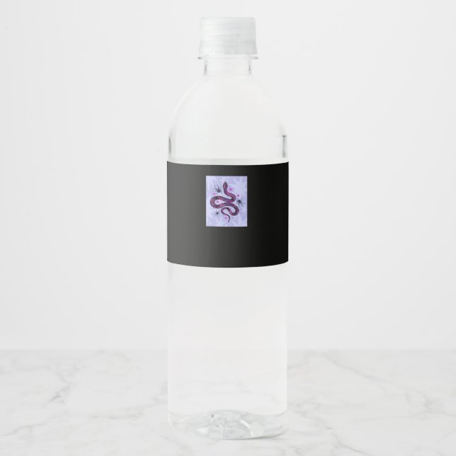 Whimsigoth Snake Spiders Flowers Water Bottle Label (Front)