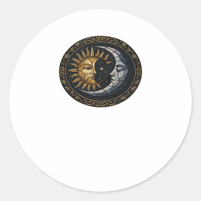 Whimsigoth Stained Glass Moon And Sun Classic Classic Round Sticker (Front)