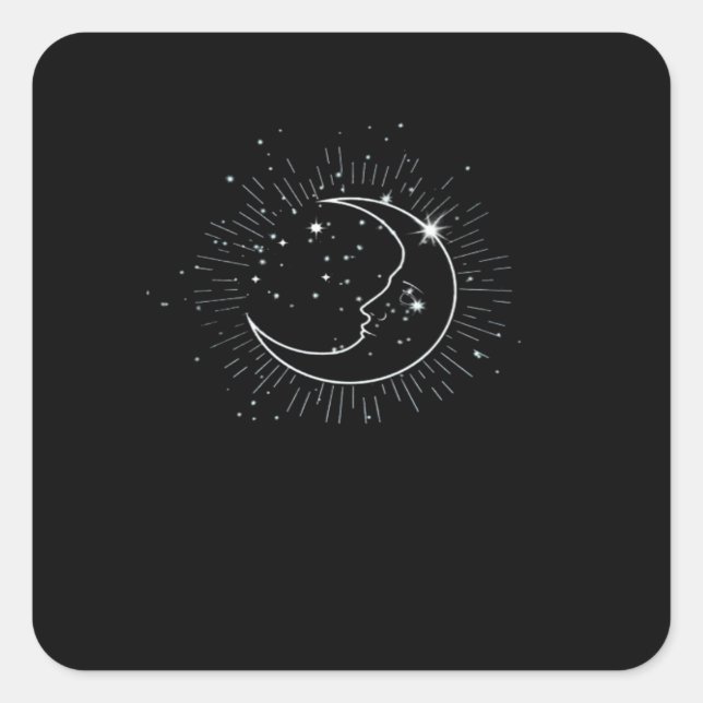 Whimsigoth Starry Night Moon Witchy Classic Square Sticker (Front)