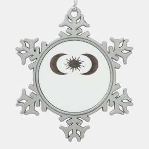 Whimsigoth Sun And Moons Snowflake Pewter Christmas Ornament