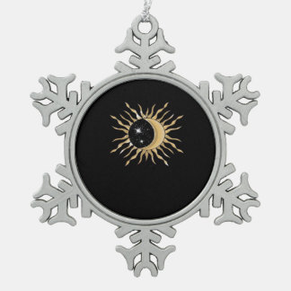 Whimsigoth Sun Moon Space Classic Snowflake Pewter Christmas Ornament