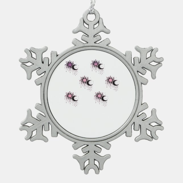 Whimsigoth Sun Moon Witchy Snowflake Pewter Christmas Ornament (Front)