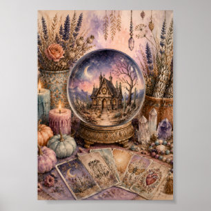 Whimsigoth Tarot Altar Snow Globe Witchy Halloween Poster