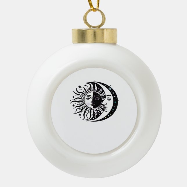 Whimsigoth Watercolour Sun Moon Witchy Classic Ceramic Ball Christmas Ornament (Front)