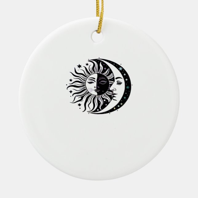 Whimsigoth Watercolour Sun Moon Witchy Classic Ceramic Ornament (Front)