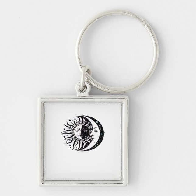 Whimsigoth Watercolour Sun Moon Witchy Classic Key Ring (Front)