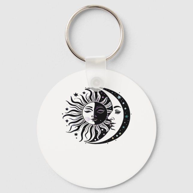 Whimsigoth Watercolour Sun Moon Witchy Classic Key Ring (Front)
