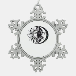 Whimsigoth Watercolour Sun Moon Witchy Classic Snowflake Pewter Christmas Ornament