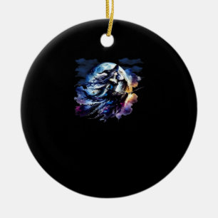 Whimsigoth Witch Flying Over Full Moon Women Kids  Ceramic Ornament