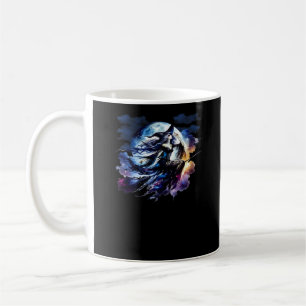 Whimsigoth Witch Flying Over Full Moon Women Kids Coffee Mug