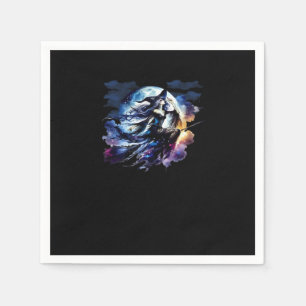 Whimsigoth Witch Flying Over Full Moon Women Kids Napkin