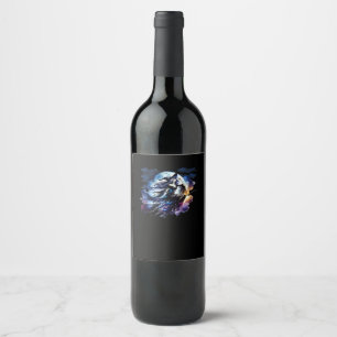 Whimsigoth Witch Flying Over Full Moon Women Kids  Wine Label
