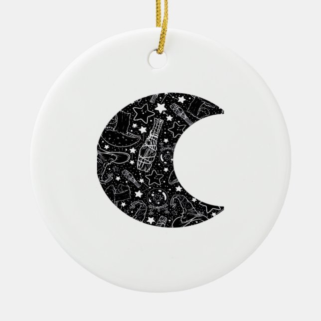 Whimsigoth Witch Moon Wicca Kawaii Goth Tattoo Ast Ceramic Ornament (Front)