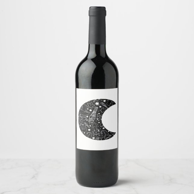 Whimsigoth Witch Moon Wicca Kawaii Goth Tattoo Ast Wine Label (Front)