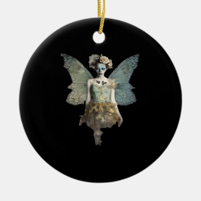 Whimsigoth Zombie Fairy Old Timey Gothic Moody Art Ceramic Ornament (Front)