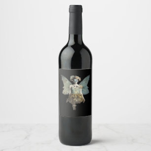 Whimsigoth Zombie Fairy Old Timey Gothic Moody Art Wine Label