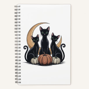 Whimsigothic Black Cats Pumpkin Moon Halloween Notebook