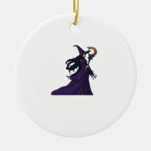 Whimsigothic Moon Witch Ceramic Ornament
