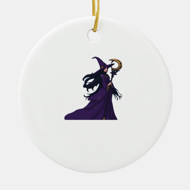 Whimsigothic Moon Witch Ceramic Ornament (Front)