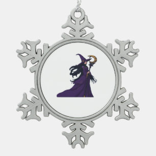 Whimsigothic Moon Witch Snowflake Pewter Christmas Ornament