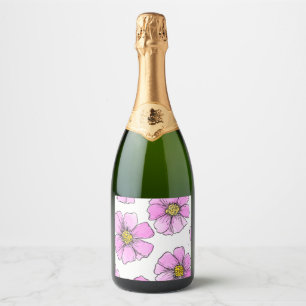 Whimsy and Pink Watercolor Flowers  Sparkling Wine Label