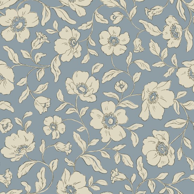 Whimsy Anemones Dusty Blue Wrapping Paper (Creator Uploaded)