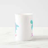 Whimsy aqua pink turtle watercolor art custom bone china mug (Front)