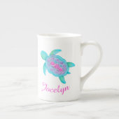 Whimsy aqua pink turtle watercolor art custom bone china mug (Right)