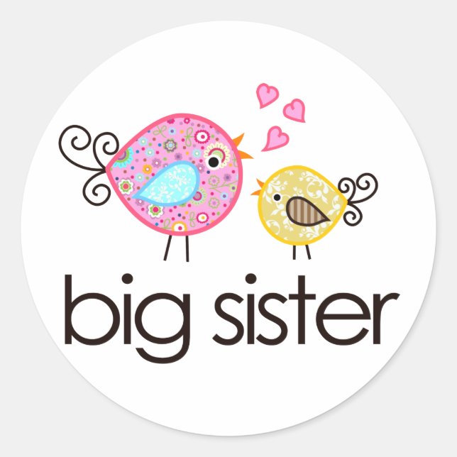 Whimsy Birds Big Sister T-shirt Announcement Classic Round Sticker (Front)