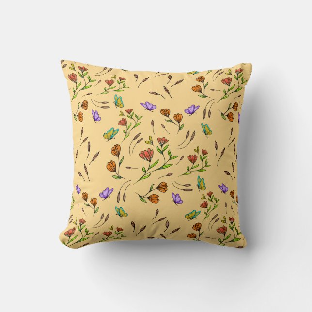 Whimsy Bloom Floral – Hand-Drawn Botanical Cushion (Front)